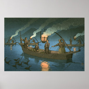 Cormorant vissen Kawase Hasui 1954 Poster