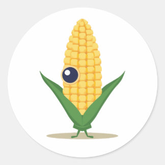 Corn Alien – Funny Farm Food Character Ronde Sticker