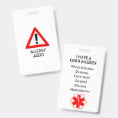 Corn Allergy Alert Badge (Voor- en achterkant)