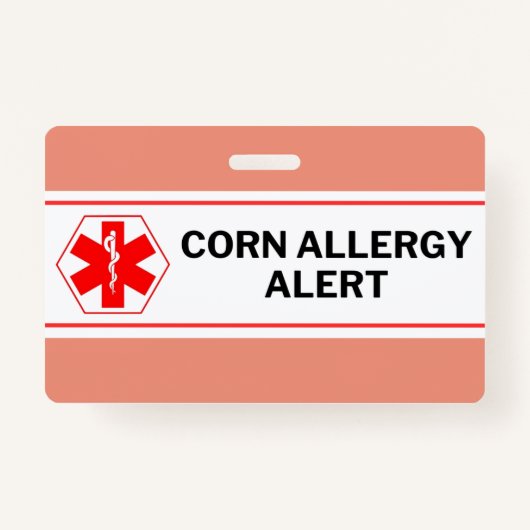 Corn Allergy Alert Emergency Kaart Badge (Voorkant)