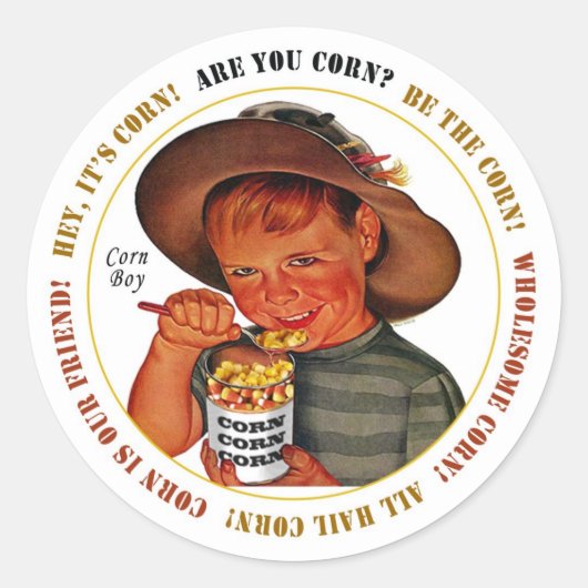 CORN BOY door Jeff Willis Art Ronde Sticker (Voorkant)