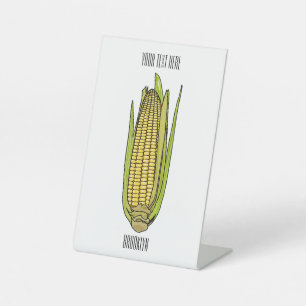 Corn cartoon illustratie reclamebord met voetstuk