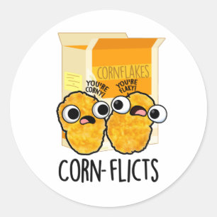 Corn-flicts Funny Corn Flakes Pun Ronde Sticker