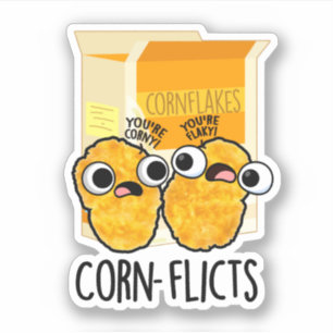 Corn-flicts Funny Corn Flakes Pun Sticker