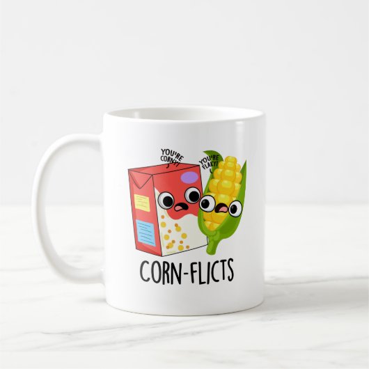 Corn-flicts Funny Cornflake Corn Pun Koffiemok (Links)