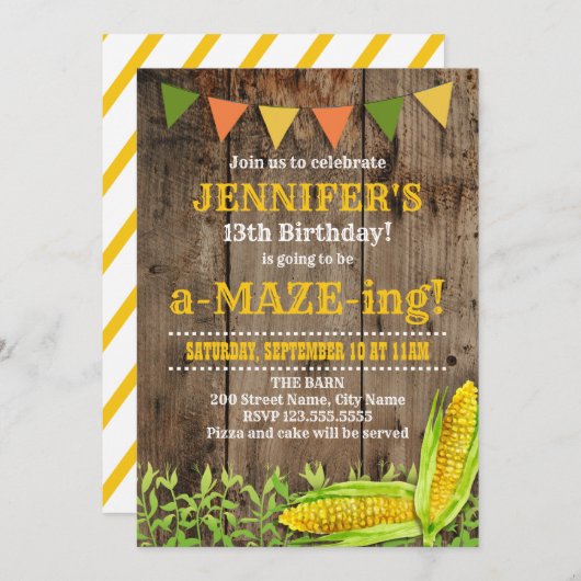 Corn Maze Birthday - uitnodiging (Voorkant / Achterkant)