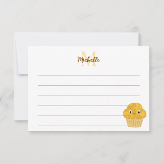  Corn Muffin Cute Drawing Lined Monogram  Notitiekaartje (Voorkant)