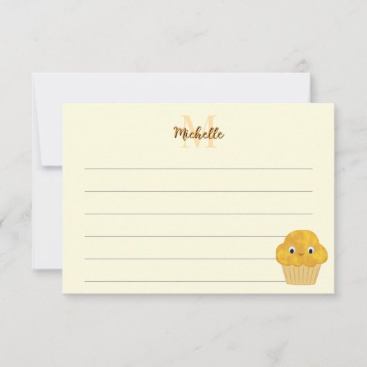 Corn Muffin Cute Drawing Monogram Lined Notitiekaartje (Voorkant)