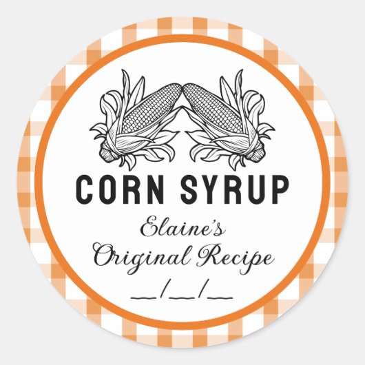 Corn siroop label met sinaasappel geruit ontwerp (Voorkant)