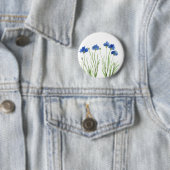 Cornbloemen blauwe bloemen waterverf wilde bloemen ronde button 5,7 cm (In situ)