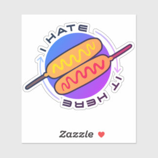 Corndog Ik haat het hier, sticker op maat