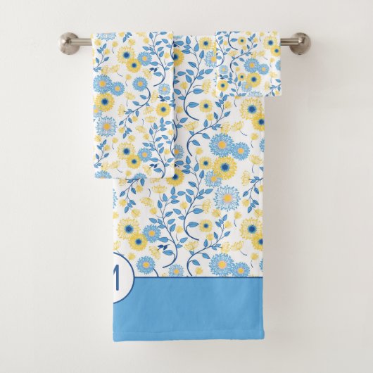 Corne Bleu Jaune Motif Floral Monogramme (En situation)