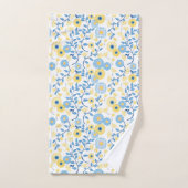 Corne Bleu Jaune Motif Floral Monogramme (Serviette à main)
