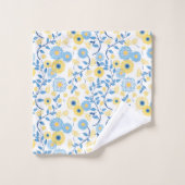 Corne Bleu Jaune Motif Floral Monogramme (Gant de toilette)