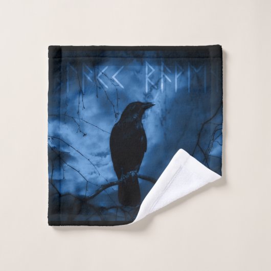 Corneille noire avec runes style gothique foncé (Gant de toilette)