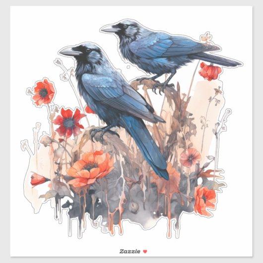 Corneilles avec autocollant de pavot (Feuille)