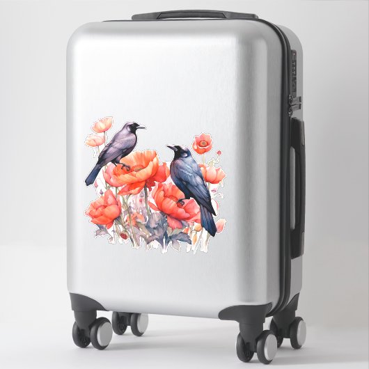 Corneilles avec autocollant de pavot (Sur valise)