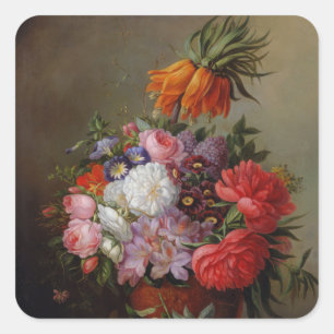 Cornelis Johannes van Hulsteijn Vase met Flowers Vierkante Sticker