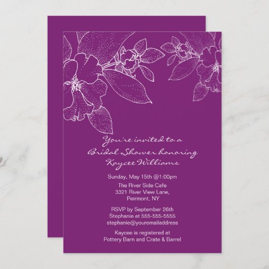 Corner Blossom Magenta Bridal Shower Uitnodiging (Voorkant / Achterkant)