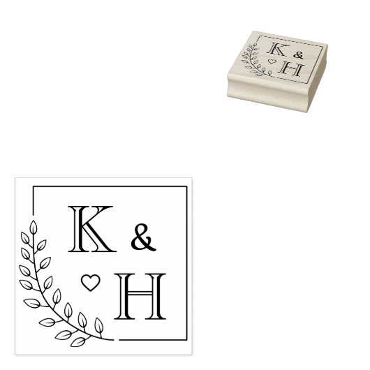 Corner Branch Monogram Initiaal bruiloft Jubileum Rubberstempel (Gestempeld)