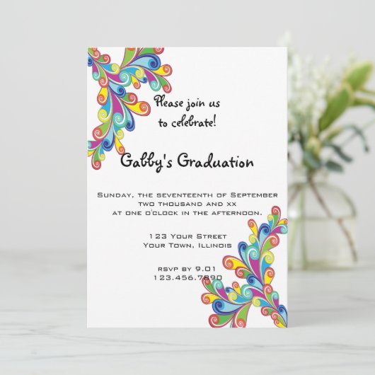 Corner Curls Graduation Party Invitation (Debout devant)