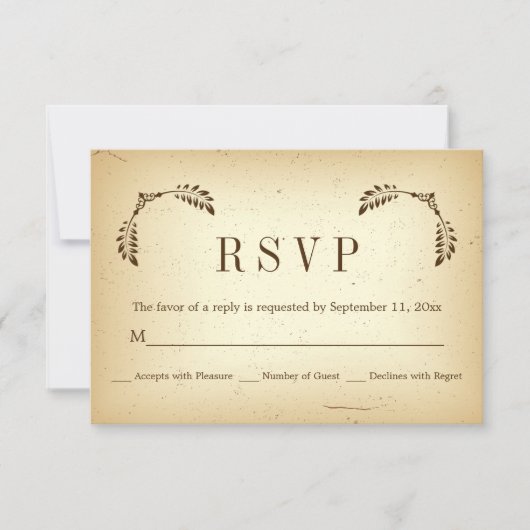 Corner feuille beige mariage RSVP carte de réponse (Devant)