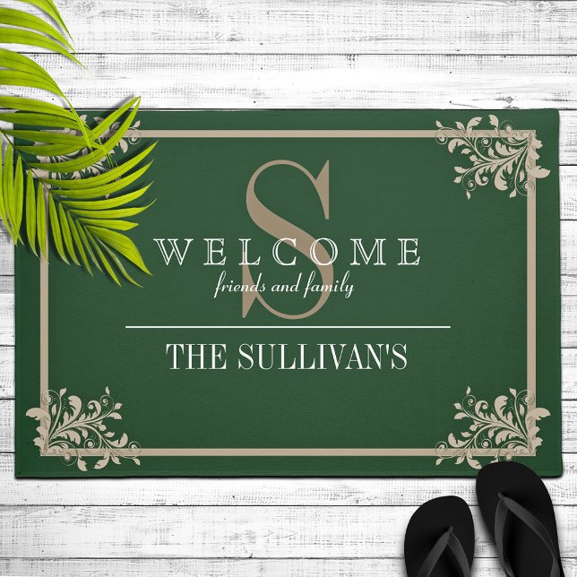 Corner Floral Flourish Lijst - Aangepast monogram Deurmat (Creator heeft geüpload)