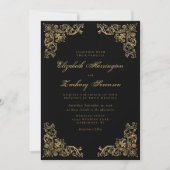  Corners Black Gold Wedding Invitation Kaart (Voorkant)