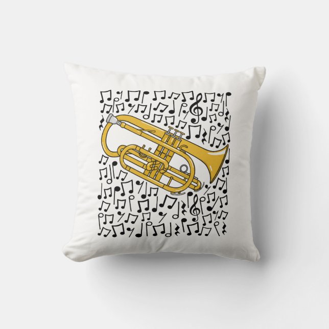 Cornet Musical Notes Cornetist Messing Musicus Kussen (Voorkant)