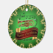 Cornet ~ Musical Scroll ~ Merry Kerst~ * ~ Keramisch Ornament (Links)