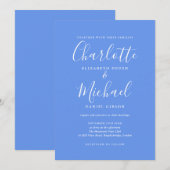 Cornflower Blauw Elegante Handtekening Script Trou Kaart (Voorkant / Achterkant)