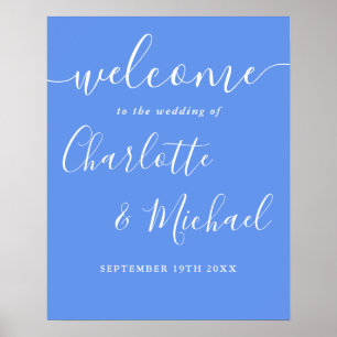 Cornflower Blauw Modern Wedding Welkomstbord Poster
