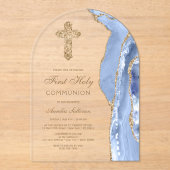 Cornflower Blue Agate First Communion Acryl Uitnodigingen (Voorkant)