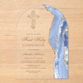 Cornflower Blue Agate First Communion Acryl Uitnodigingen (Voorkant)
