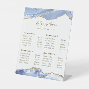 Cornflower Blue Agate Schoonheidssalon prijslijst Reclamebord Met Voetstuk