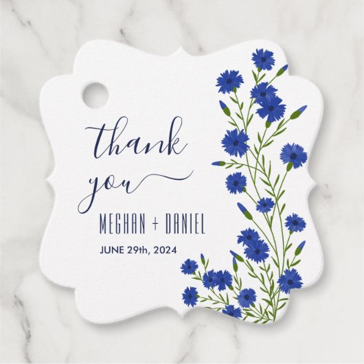 Cornflower Blue Botanical Wedding  Bedankjes Labels (Voorkant)