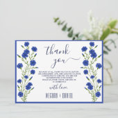 Cornflower Blue Botanical Wedding Bedankt Kaart (Staand voorkant)