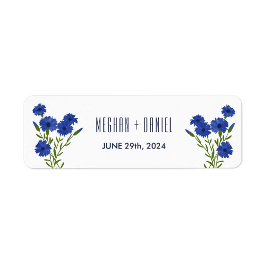 Cornflower Blue Botanical Wedding Etiket (Voorkant)