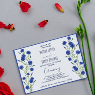 Cornflower Blue Botanical Wedding Kaart