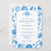 Cornflower Blue Coastal Seashell Wedding Kaart (Voorkant)