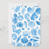 Cornflower Blue Coastal Seashell Wedding Kaart (Achterkant)