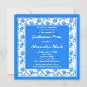 Cornflower Blue Damask Floral Foto Afstuderen Kaart (Achterkant)