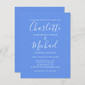 Cornflower Blue Elegant Modern Script Wedding Uitnodiging Briefkaart (Voorkant / Achterkant)