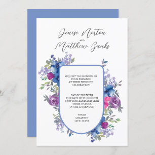 Cornflower Blue en White Wedding Invitation Kaart