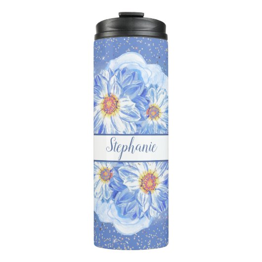 Cornflower Blue Floral, gepersonaliseerd Thermosbeker (Voorkant)