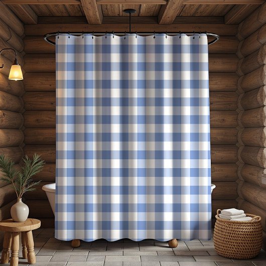 Cornflower Blue Gingham Check Pset Patroon Douchegordijn