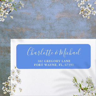 Cornflower Blue Modern Script Retouradres Etiket