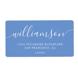 Cornflower Blue Modern Script Retouradres Etiket