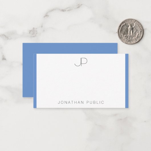 Cornflower Blue Monogramme Simple Modèle (Devant/Arrière en situation)