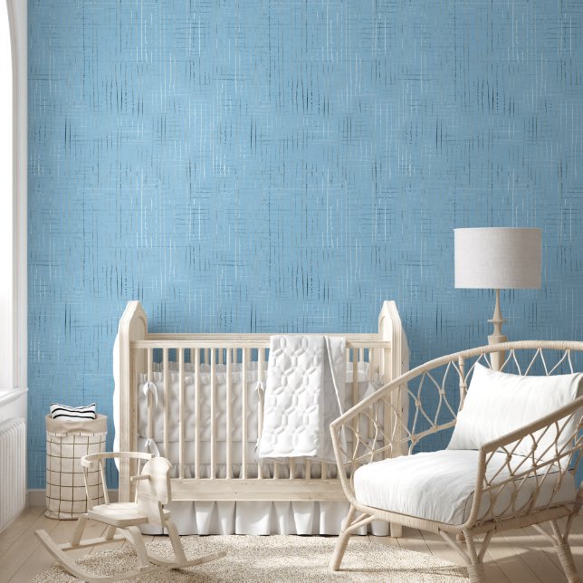 Cornflower Blue Silver Weave Pattern Behang (Kinderen)
